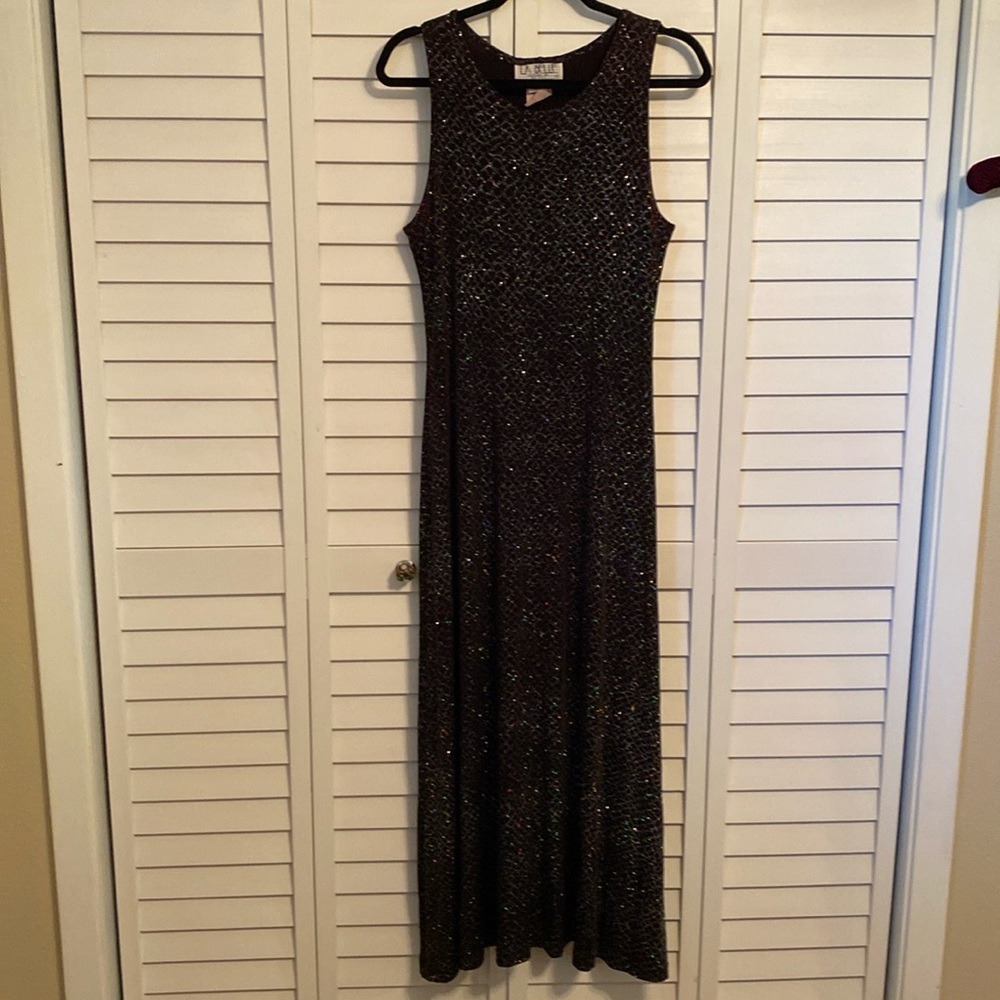 LaBelle formal black size L 9% spandex very stretchy.  Great for holiday party
